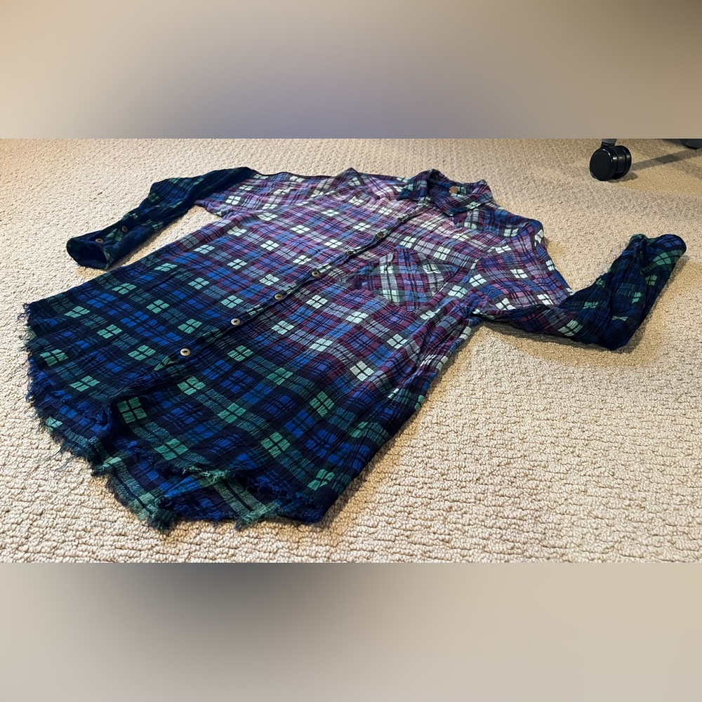 Free People Women's Plaid Button Down Shirt